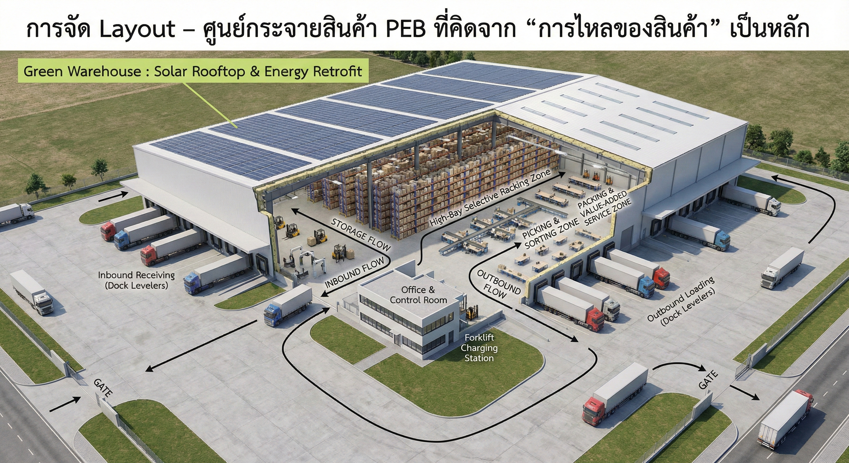 Conceptual Layout โกดัง 20x40 เมตร พร้อมสำนักงาน