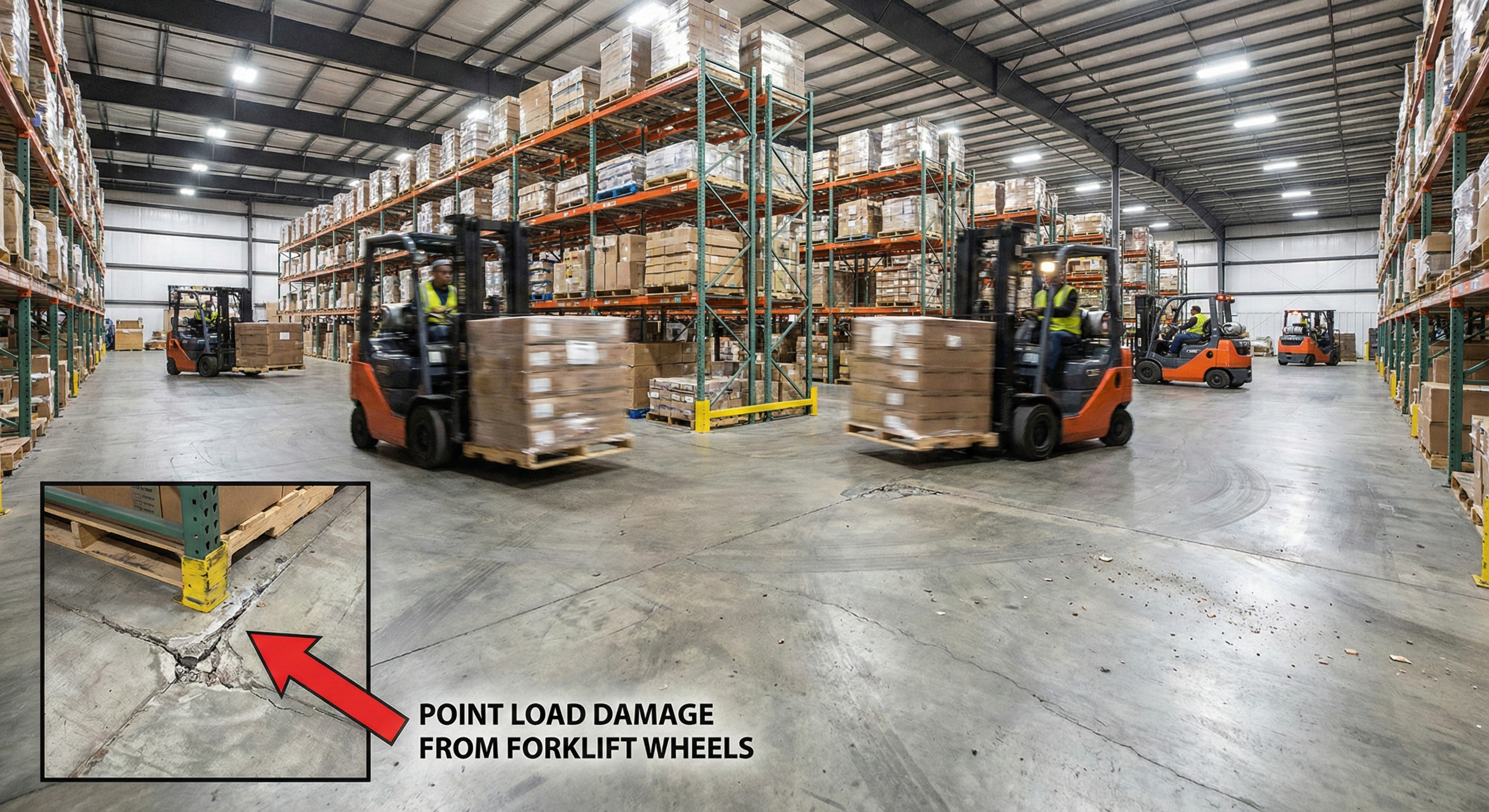 Forklift operating on warehouse floor